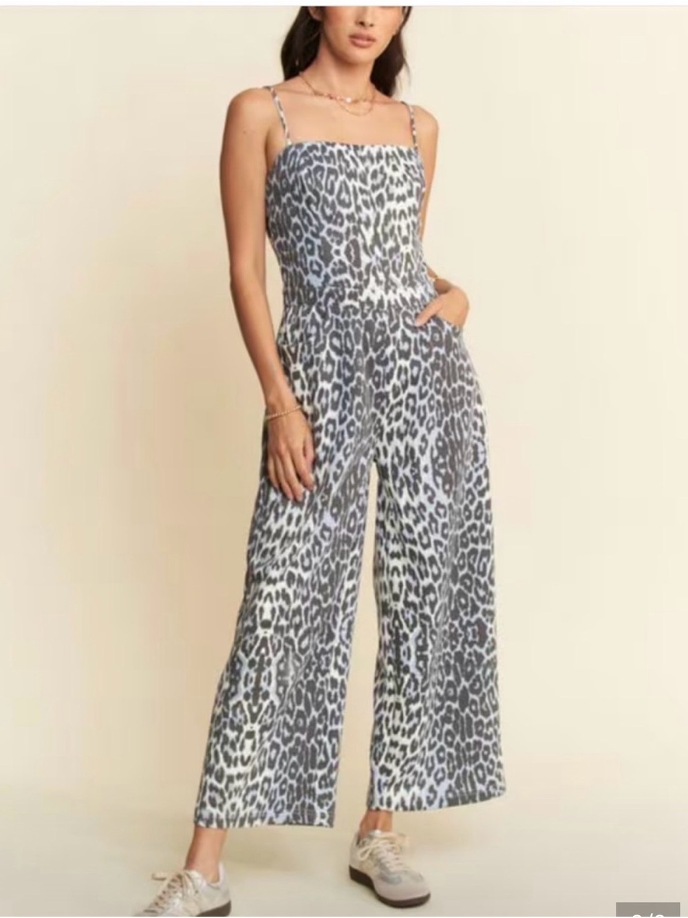 DAVI & DANI Gray/Blue Leopard-Print Wide-Leg Jumpsuit Small 4/6 New